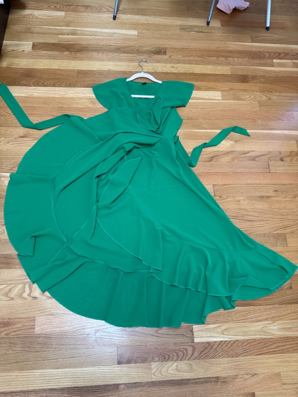 SHEIN Bright Green Ruffle Wrap Midi Dress Sz S - Picture 12 of 13